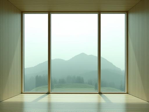 Espacio de meditación minimalista con vistas a la montaña
